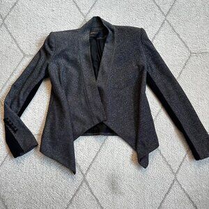 BCBGMaxAzria Black/Silver Metallic Sparkle Shimmer Drape Front Blazer XXS